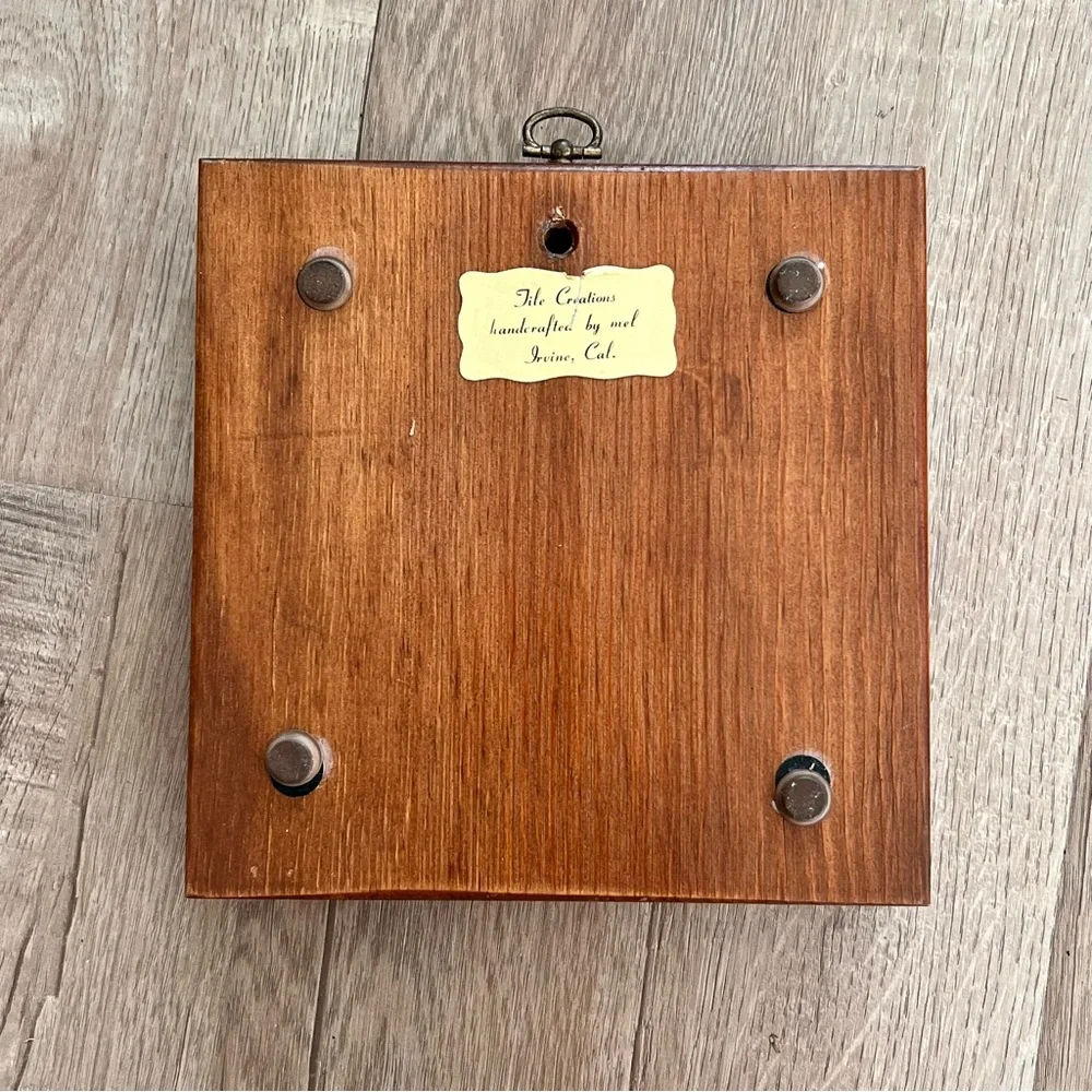 Vintage Wood Framed Floral‎ Tile By Tile Creation Handcrafted By Mel Irvine, Cal